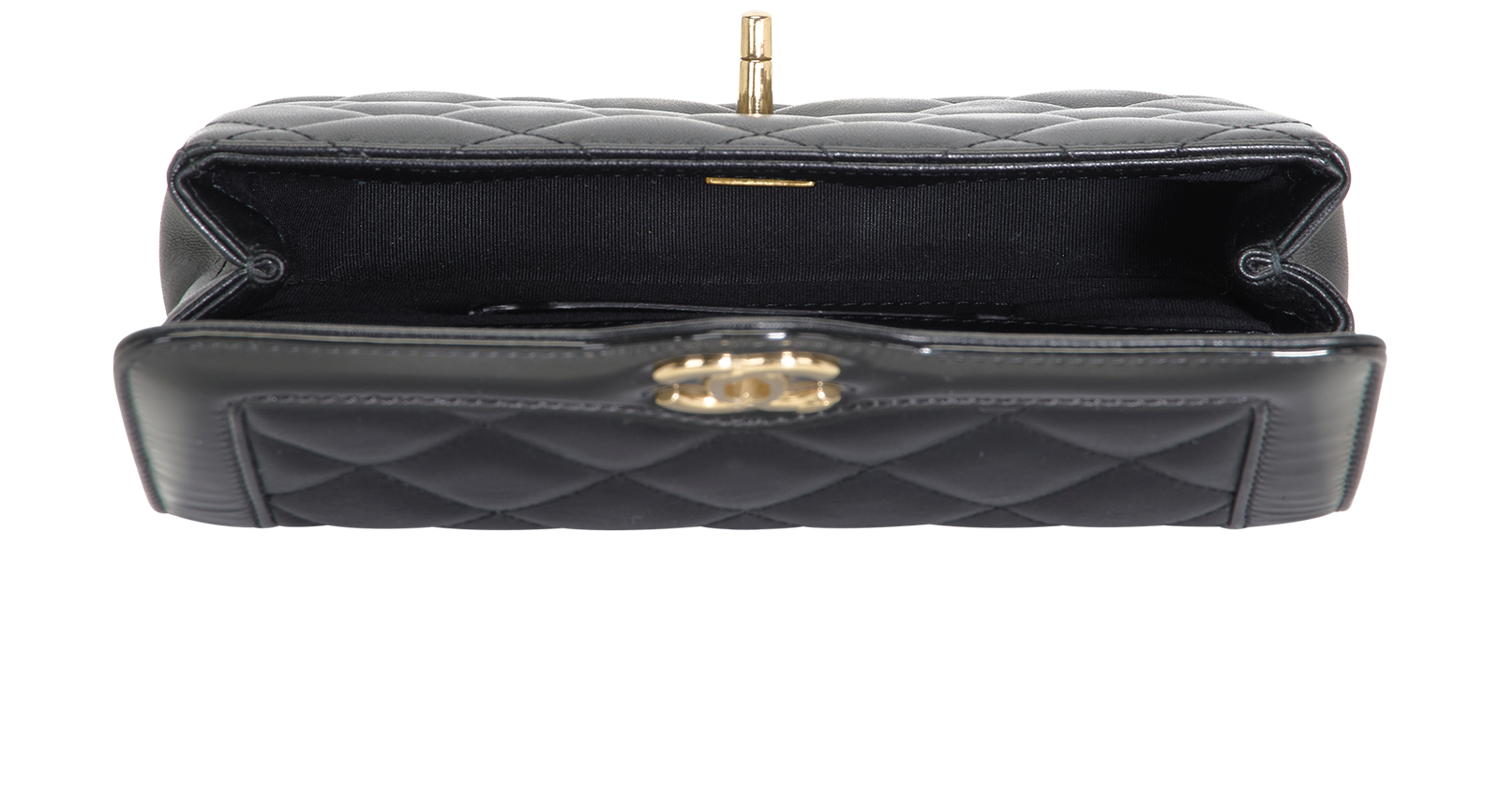Bordered Single Flap, &pound;2,100, Handbags, Black, Lambskin Leather/Patent Leather, Other view
